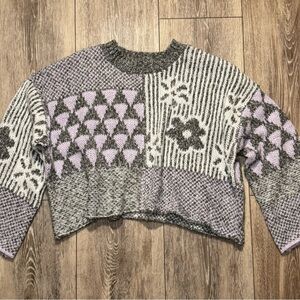 Sincerely Jules Patchwork Cropped Oversized Sweater in Gray and Purple